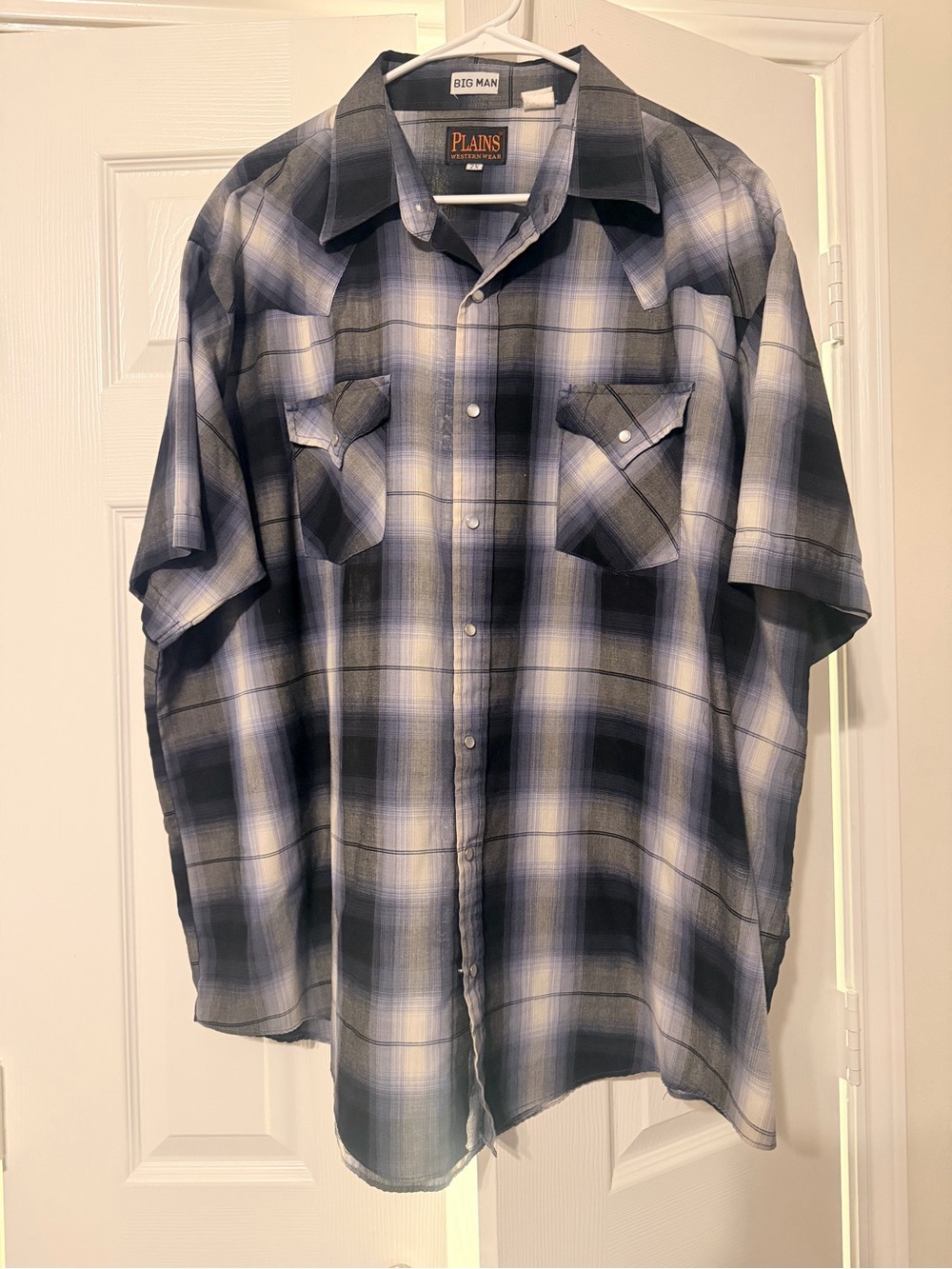 Plains Big Man Short-Sleeve Plaid Button-Down Shirt in Blue and Black